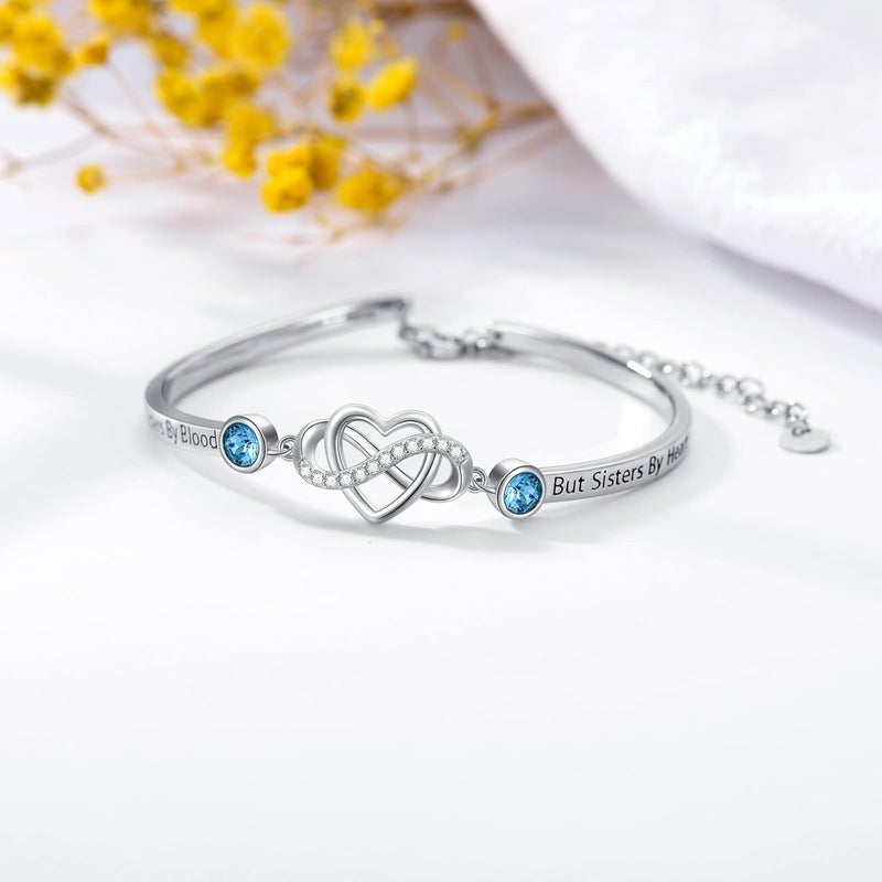AOBOCO 925 Sterling Silver Adjustable Infinity Heart Bangle Bracelet for Sister Best Friend Daughter Mom Grandma Granddaughter Daughter in Law Godmother Goddaughter Stepmom Stepdaughter - Image 2